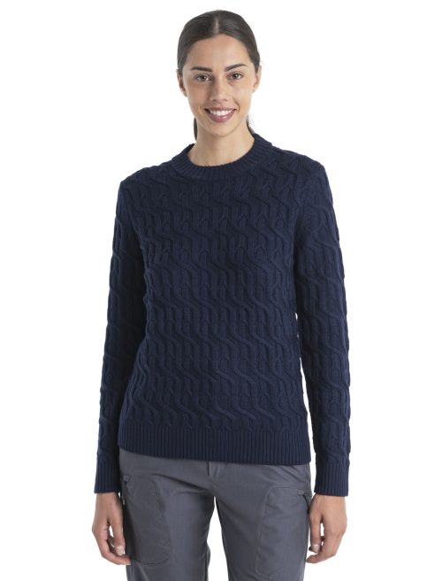 Icebreaker Merino Cable Knit Crewe Sweater (Women's) - Midnight Navy - Find Your Feet Australia Hobart Launceston Tasmania