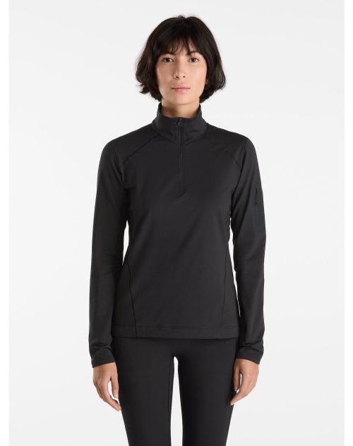 Rho Lightweight Zip Neck Black Women s Front View